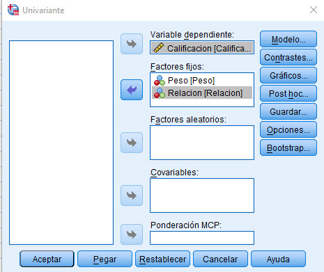 Análisis de la Varianza: Cuadro dialogo 1
